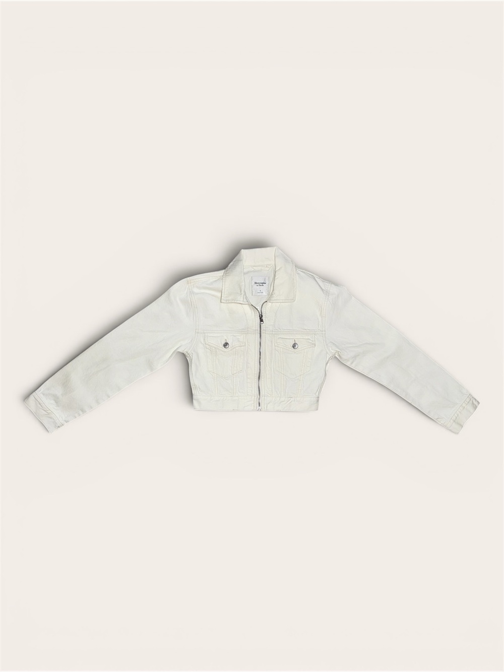 Abercrombie & Fitch Women White Cropped Denim Trucker Jacket Size Small NWT